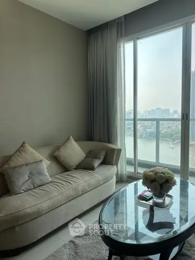Cozy living room with river view and elegant decor