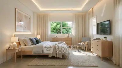 Spacious and serene bedroom with modern decor and natural light