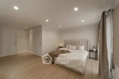 Spacious modern bedroom with elegant decor and natural light