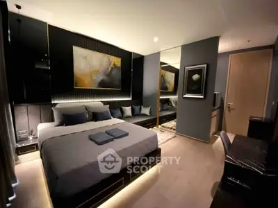 Luxurious modern bedroom with elegant decor and ambient lighting