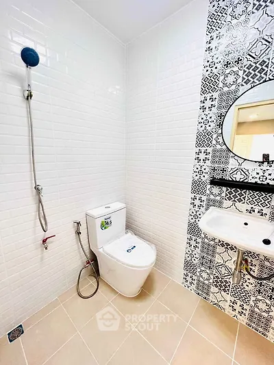 Modern bathroom with stylish tiles and sleek fixtures