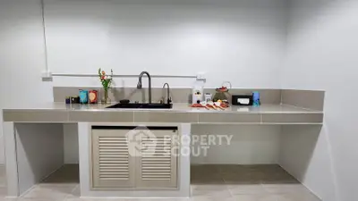 Modern minimalist kitchen with sleek countertops and stylish sink