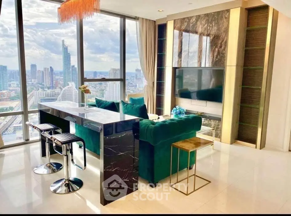 Luxurious high-rise living room with stunning city view and modern decor