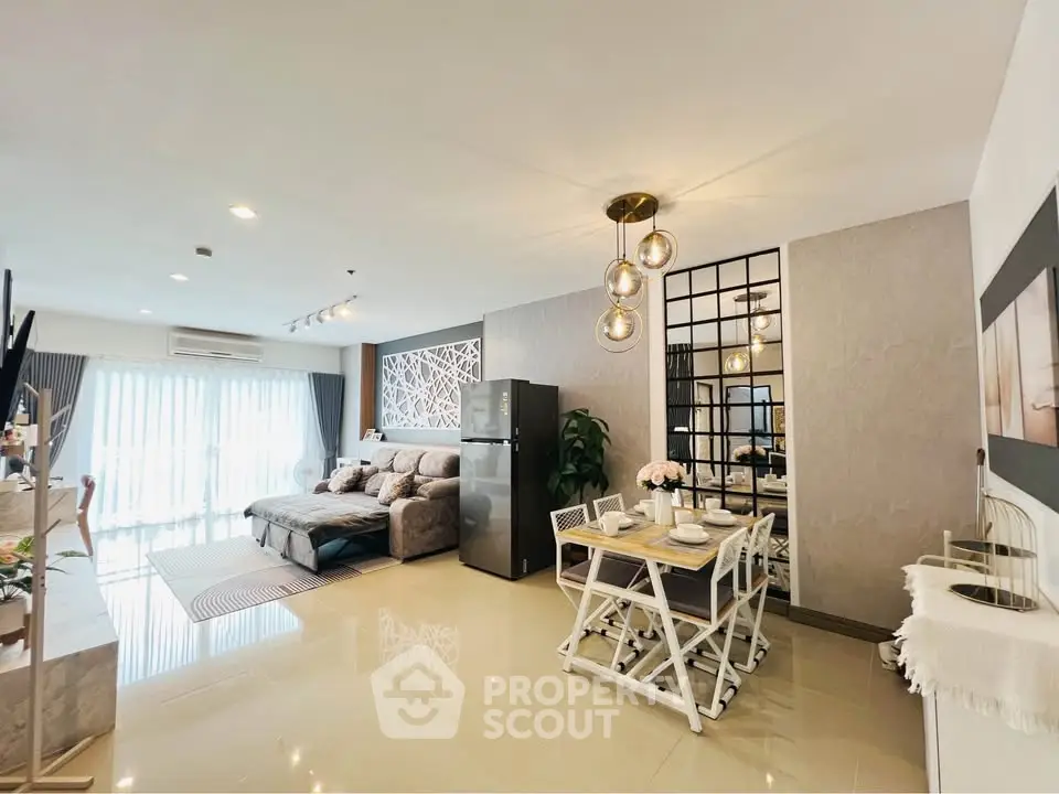 Spacious modern living room with dining area and stylish decor