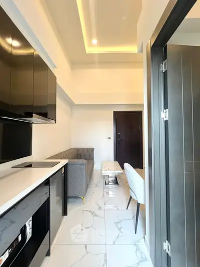 Modern living room with sleek design and stylish furniture