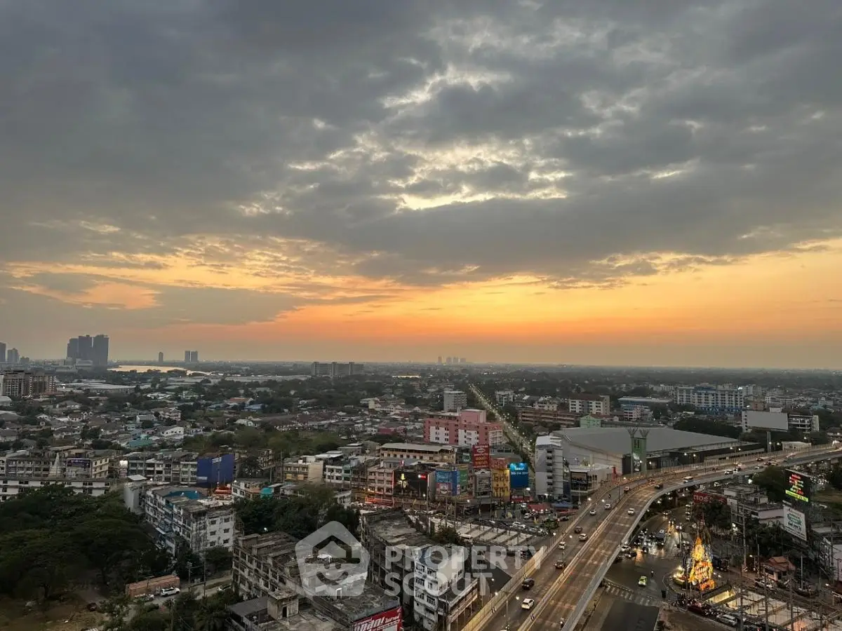 Stunning cityscape view at sunset with vibrant skyline and bustling streets