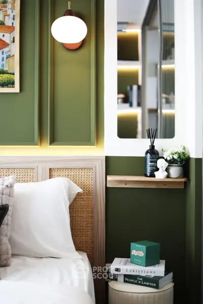 Stylish bedroom corner with elegant decor and cozy ambiance