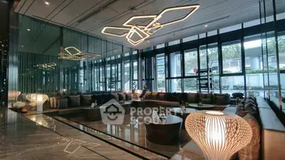 Luxurious modern living room with elegant lighting and floor-to-ceiling windows