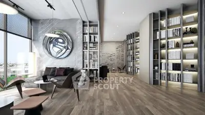 Luxurious modern living room with floor-to-ceiling windows and stylish decor