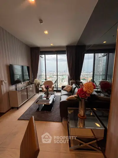 Luxurious high-rise living room with stunning city view and elegant decor