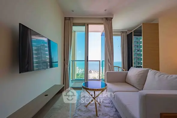 Luxurious living room with stunning ocean view and modern decor