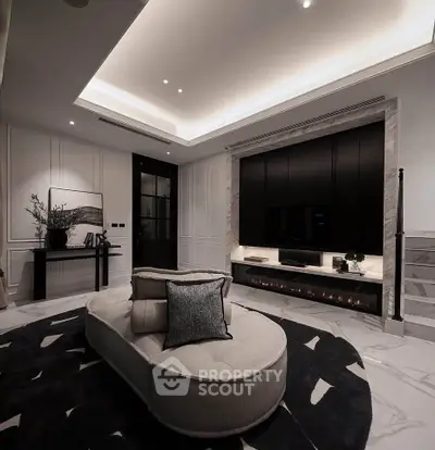 Luxurious modern living room with elegant decor and ambient lighting