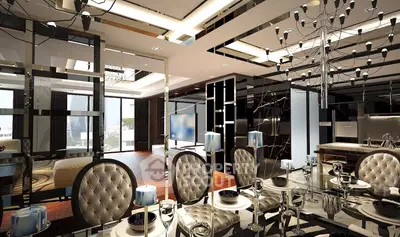 Luxurious modern living room with elegant dining area and stylish decor