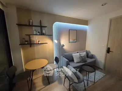 Modern living room with stylish decor and cozy seating area