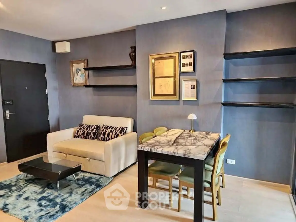 Stylish living room with modern decor and cozy seating area