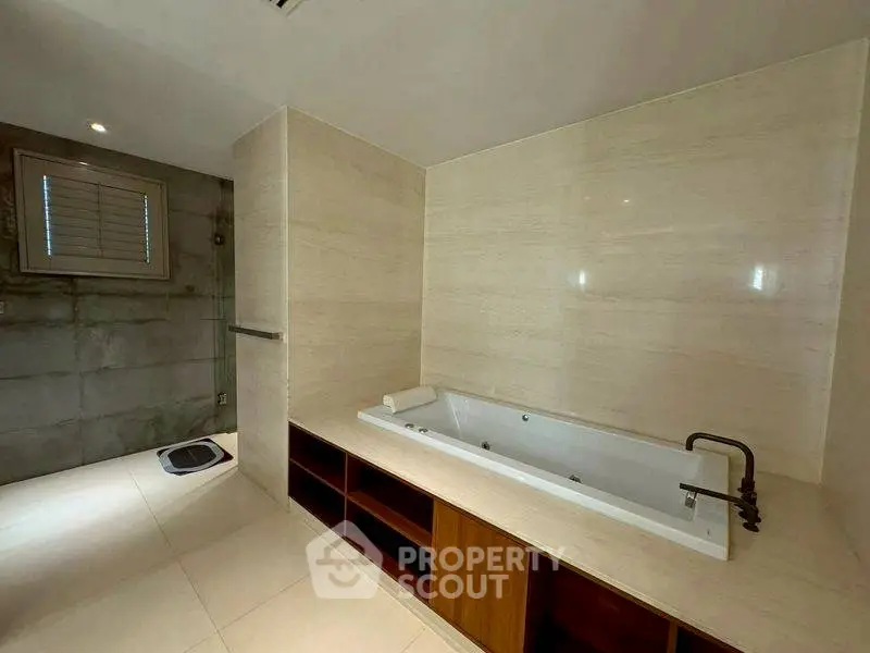 Luxurious bathroom with modern bathtub and sleek design