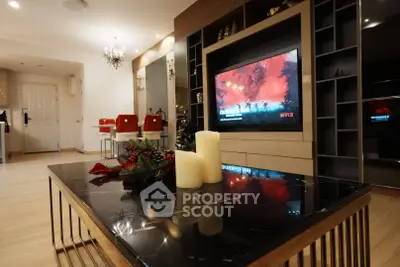 Stylish living room with modern decor and entertainment setup