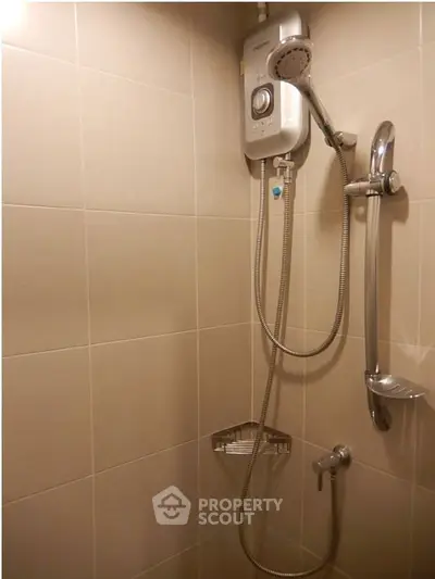 Modern bathroom shower with sleek design and water heater