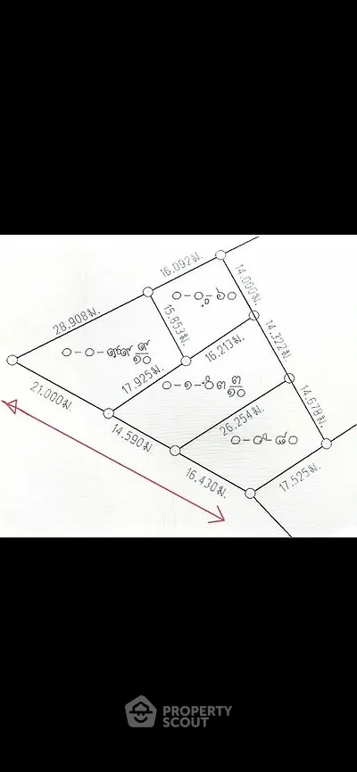 Detailed real estate plot map with measurements and layout.