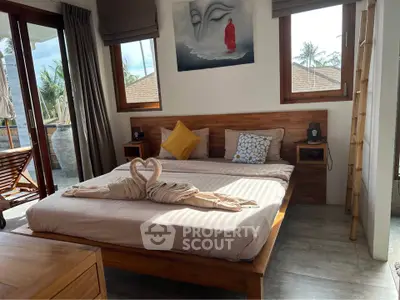 Luxurious bedroom with elegant decor and serene outdoor view, perfect for relaxation and comfort.