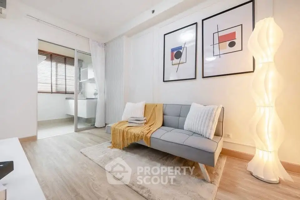 Modern living room with stylish decor and cozy seating area