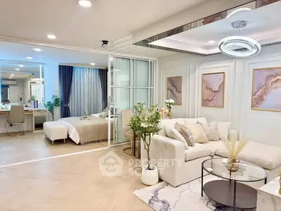 Luxurious open-plan living room with elegant decor and modern furnishings