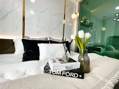 Luxurious bedroom with elegant decor and modern design elements