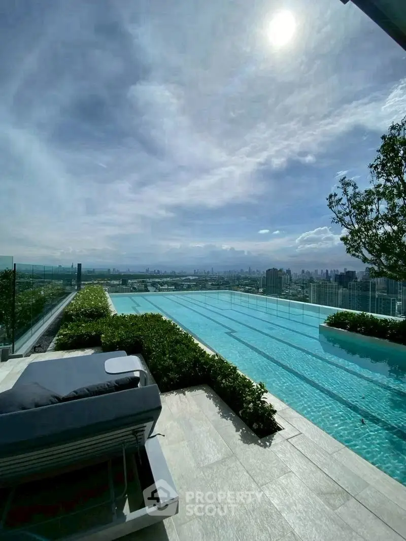 Stunning rooftop pool with panoramic city views and luxurious lounging area.