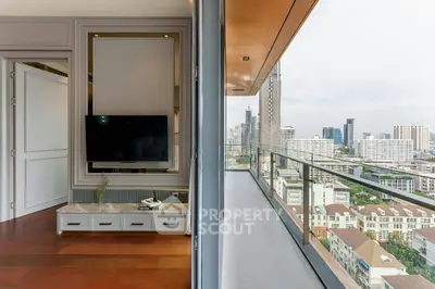 Luxurious high-rise apartment with stunning city view and elegant interior design.