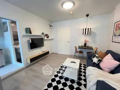 Modern living room with stylish decor and cozy seating area