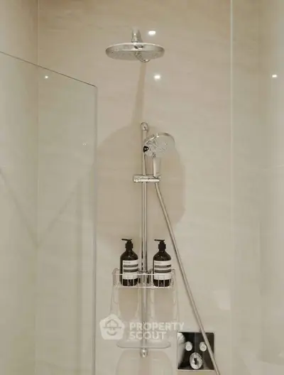 Modern bathroom shower with sleek fixtures and elegant design