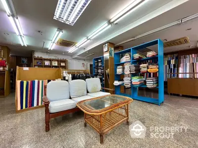 Spacious retail space with modern lighting and ample shelving for display