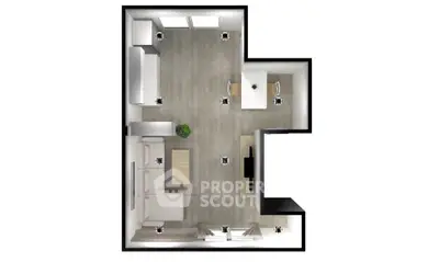 Modern open-plan living room with stylish furniture and natural light