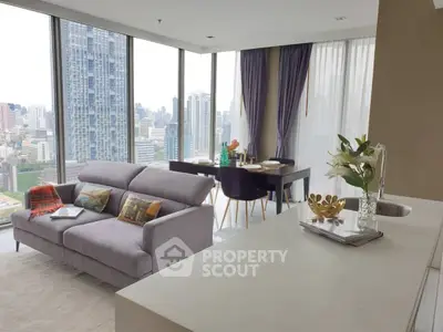 Luxurious high-rise living room with stunning city view and modern decor