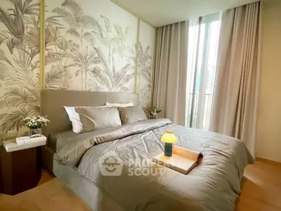 Luxurious bedroom with elegant decor and natural light