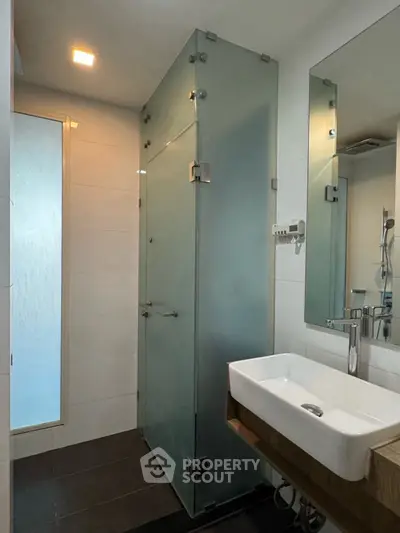 Modern bathroom with glass shower and sleek sink design