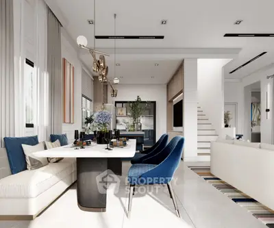 Luxurious modern living room with elegant dining area and stylish decor