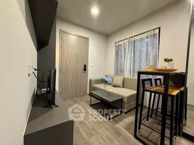 Modern living room with cozy sofa and stylish decor