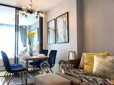 Stylish modern living room with elegant dining area and chic decor