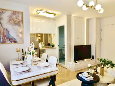 Luxurious modern living room with elegant dining area and stylish decor