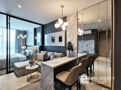 Luxurious modern living room with elegant decor and open layout in stylish apartment