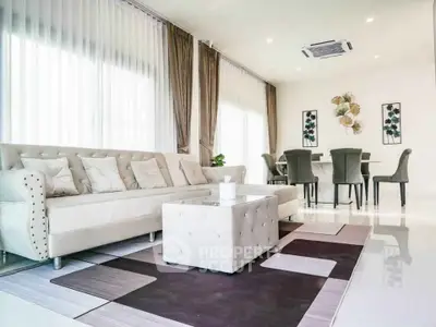 Luxurious modern living room with elegant decor and spacious dining area