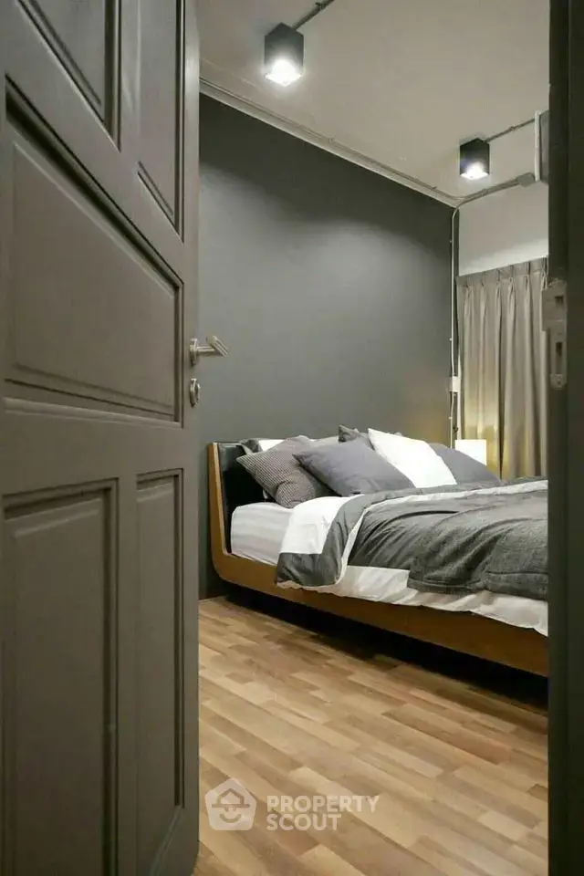 Modern bedroom with stylish decor and cozy ambiance
