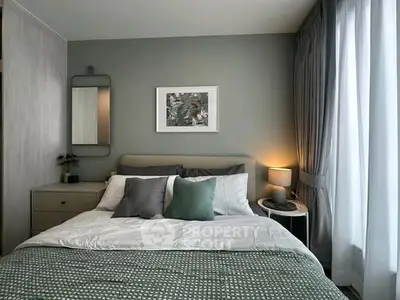 Modern bedroom with stylish decor and cozy ambiance