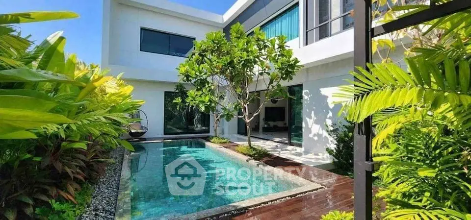 Luxurious modern villa with private pool and lush garden, perfect for serene living.
