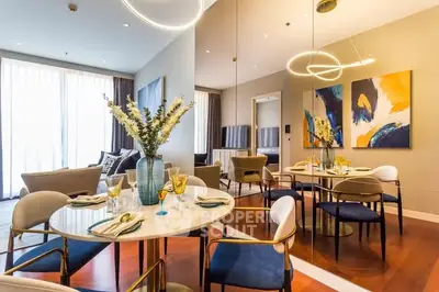 Luxurious modern living room with elegant dining area and stylish decor