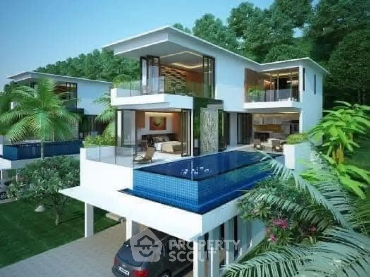 Luxurious modern villa with private pool and lush greenery