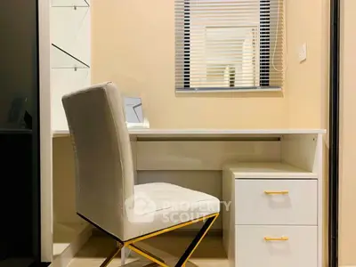 Modern study area with elegant chair and desk in stylish apartment