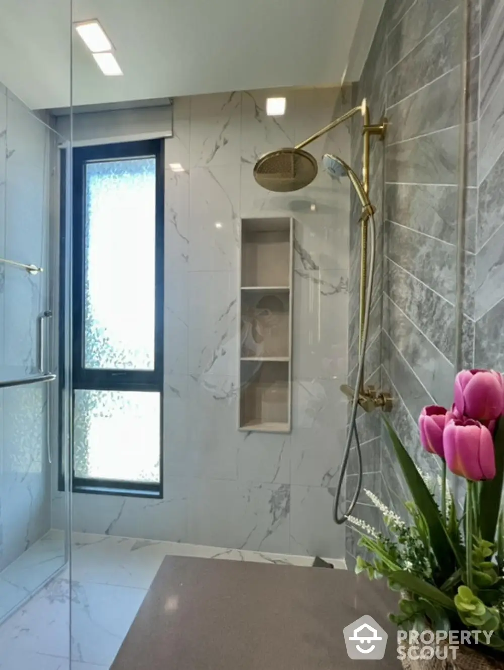 Luxurious modern bathroom with elegant shower and stylish decor