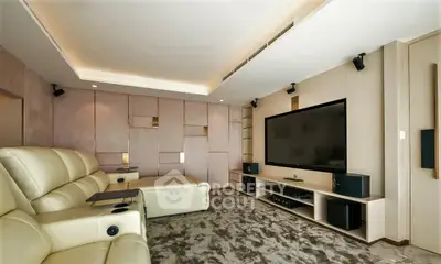 Luxurious home theater with plush seating and large screen, perfect for entertainment enthusiasts.